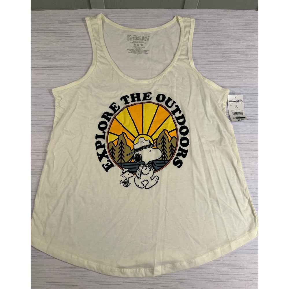Peanuts Snoopy Explore The Outdoors Tank Top Womens Medium White LT32112BT